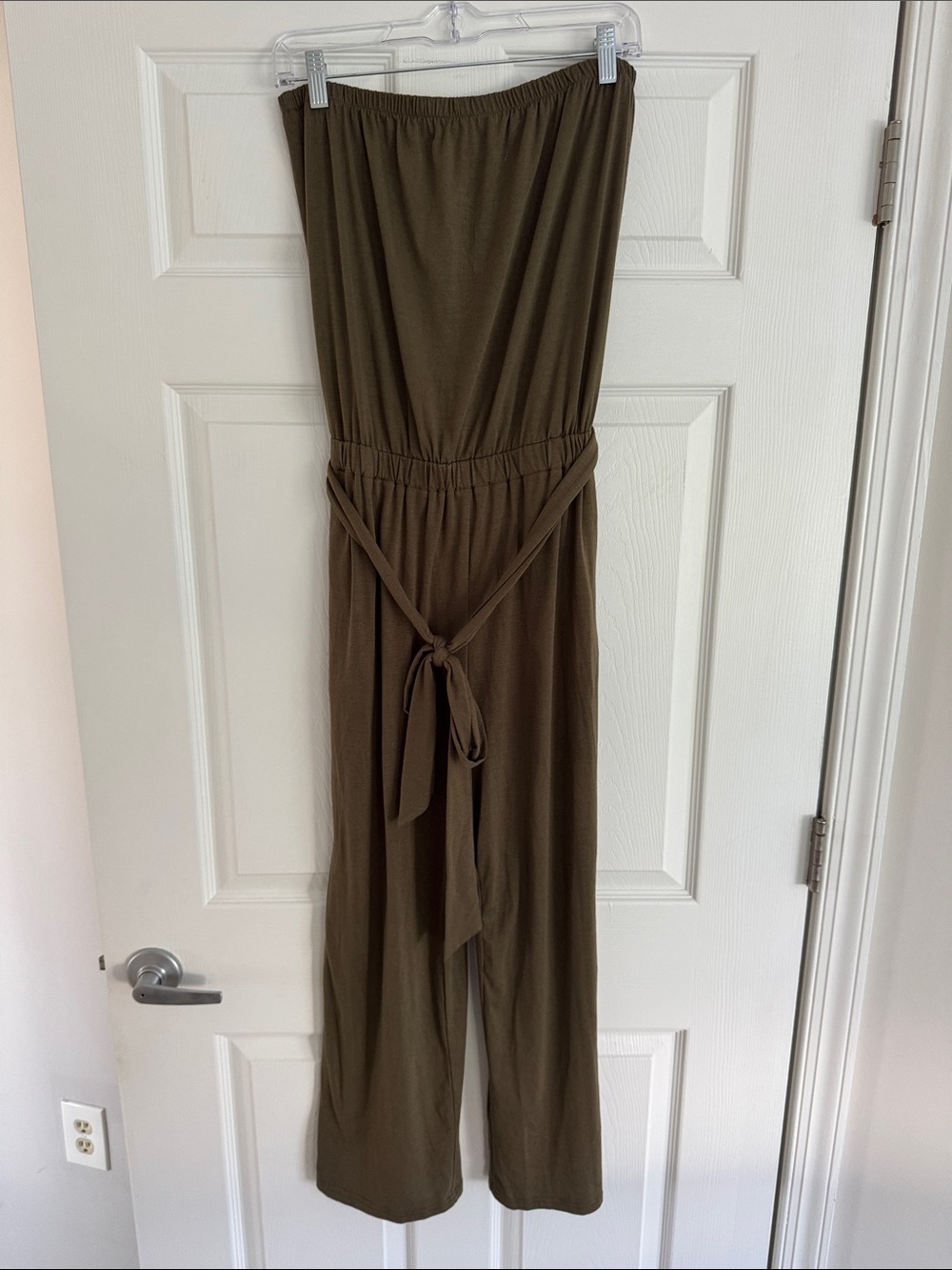 Strapless Olive Green Jumpsuit with Waist Tie